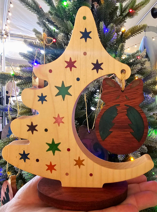 Epoxy filled tree with stand and ornamet